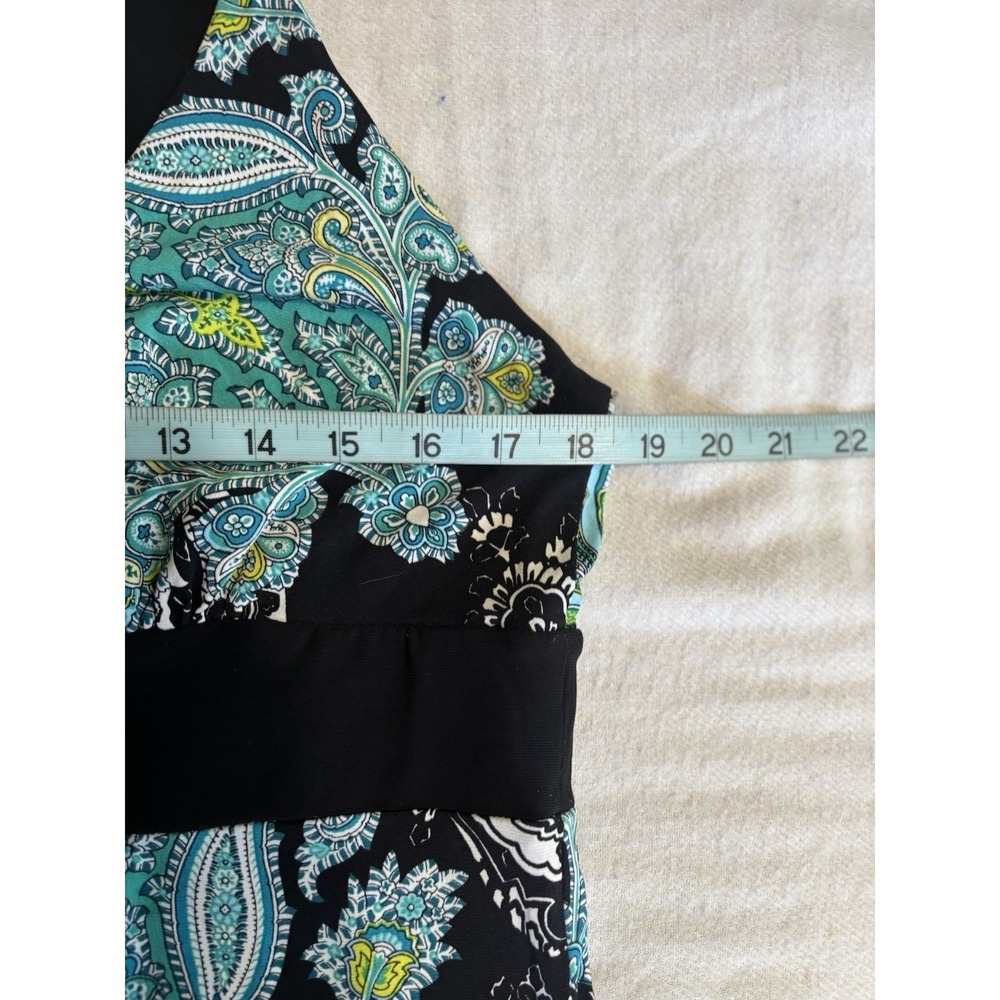 Bisou Bisou Paisley Halter Maxi Dress Size 16W Teal/Black Open Back - Picture 4 of 6